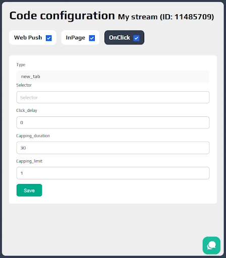 Available settings for OnClick www.theadreviews.com