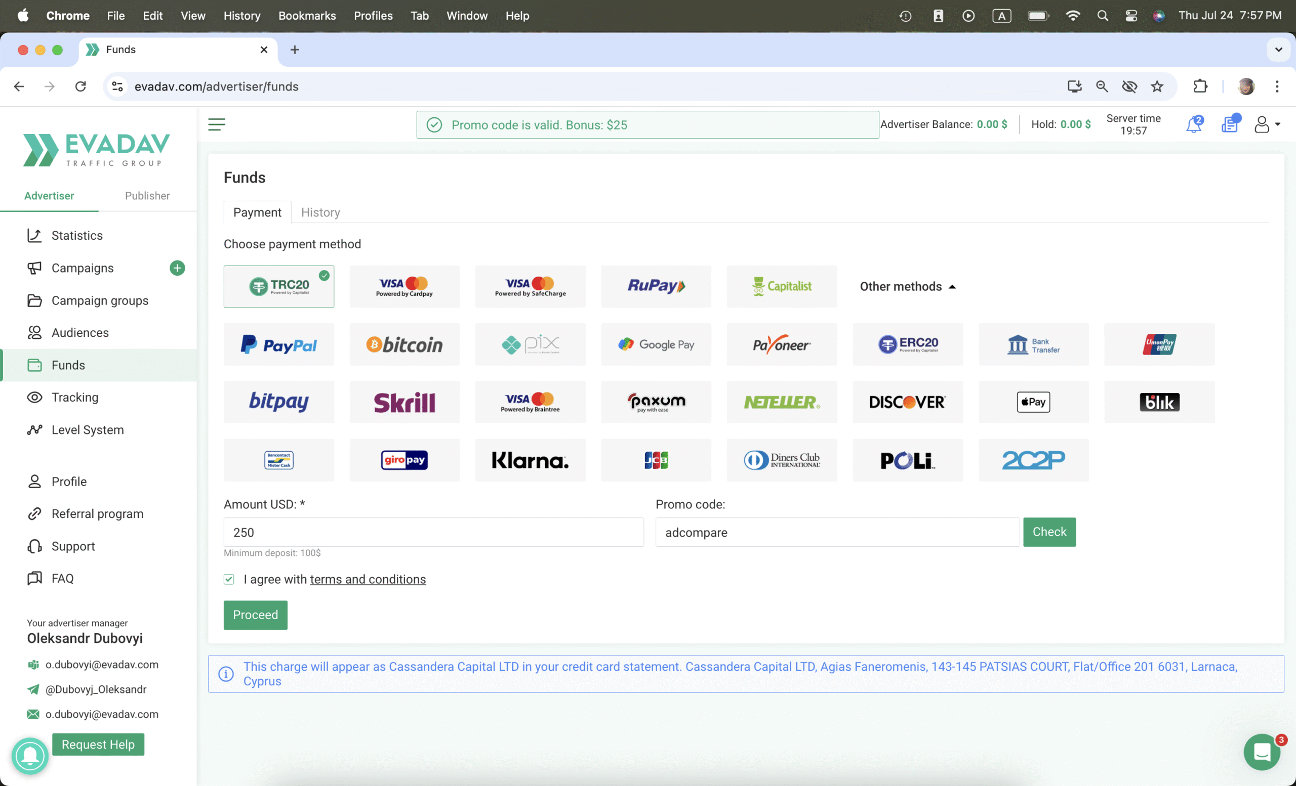 EVADAV Payment Methods